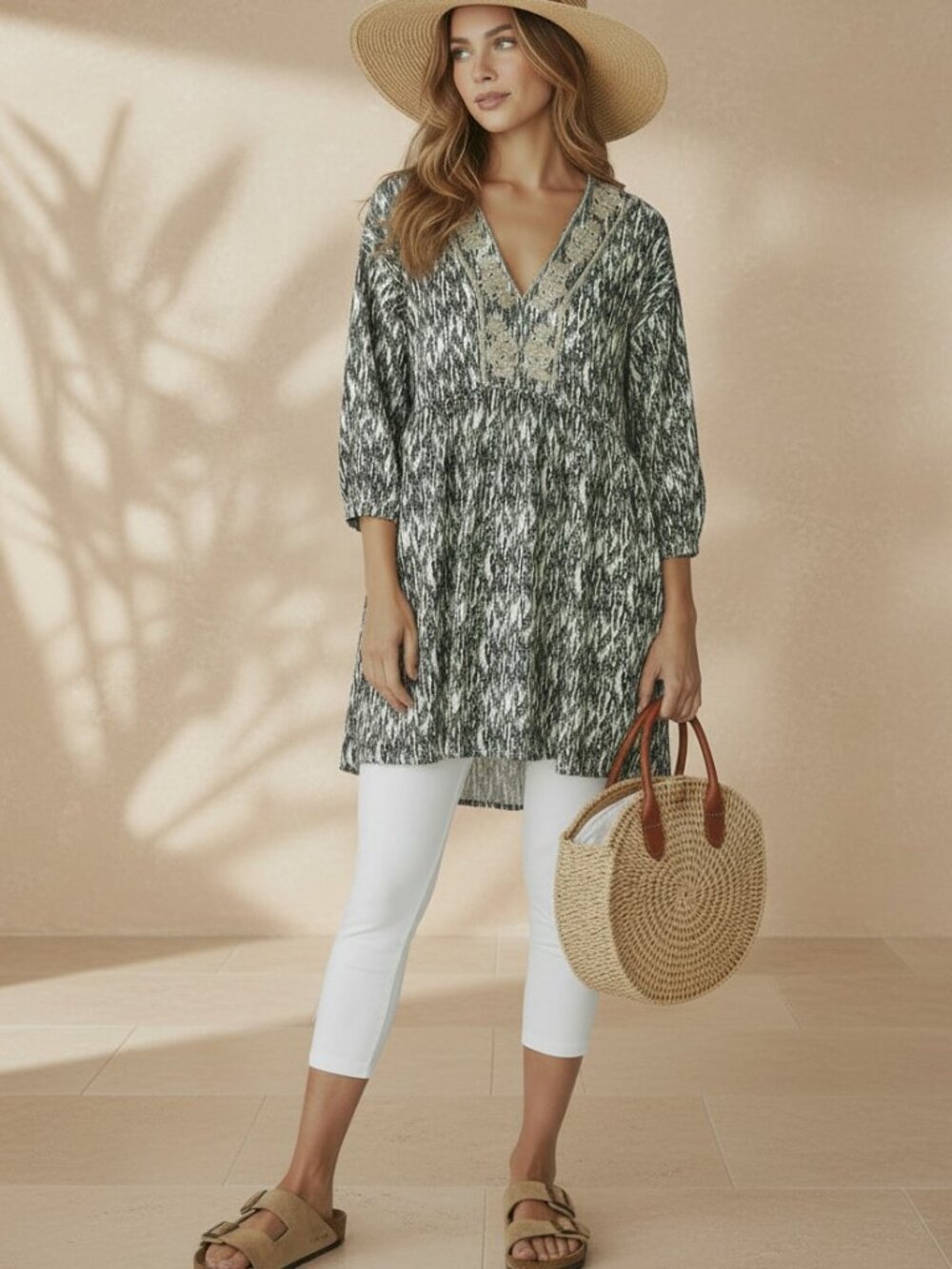 ZARA Boho Embroidered Linen Blend Mini Dress or Tunic Top - Small